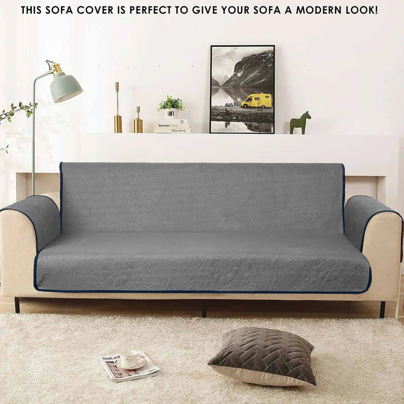 Reversible 100% Waterproof Quilted Sofa Cover Navy-Grey