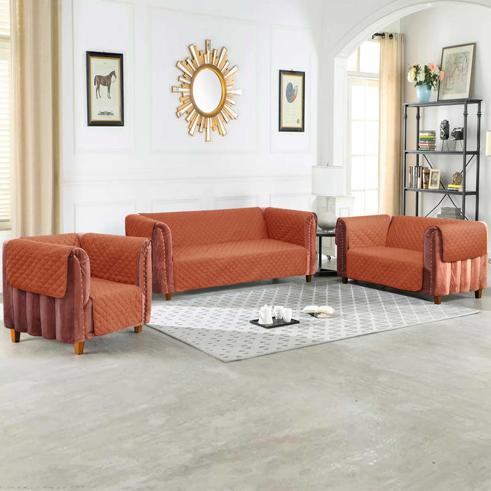 Waterproof Ultrasonic Quilted Sofa Cover Rust