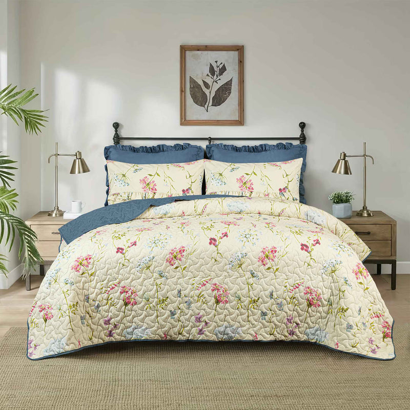 Soft Meadow Floral Quilted Bedspread