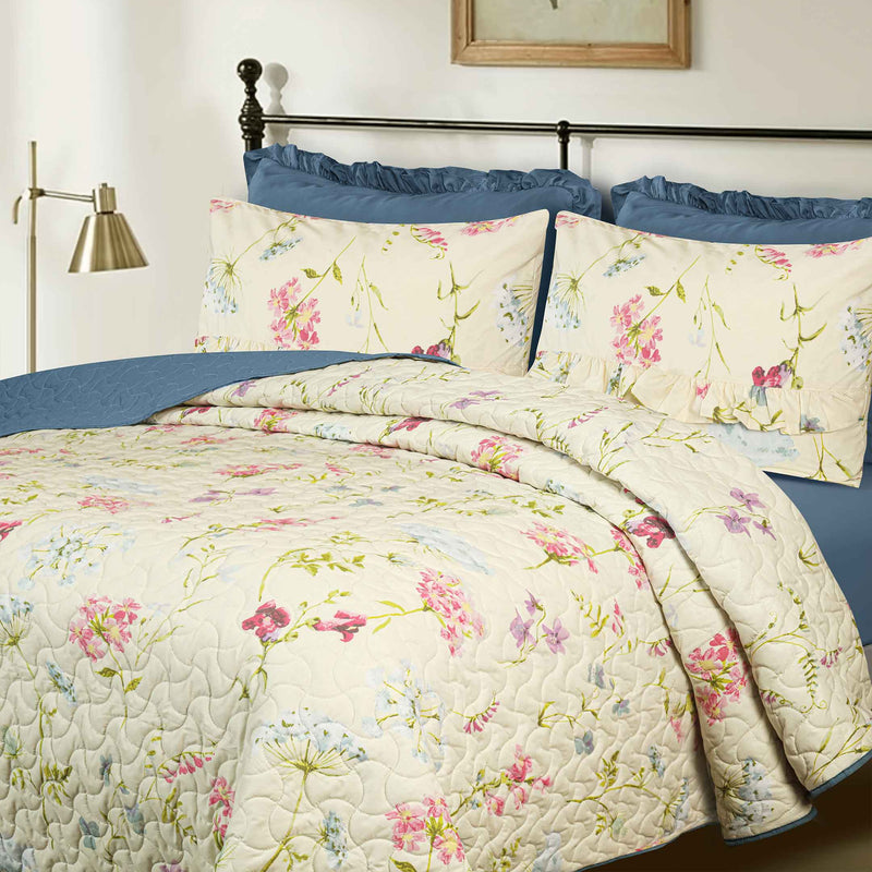 Soft Meadow Floral Quilted Bedspread