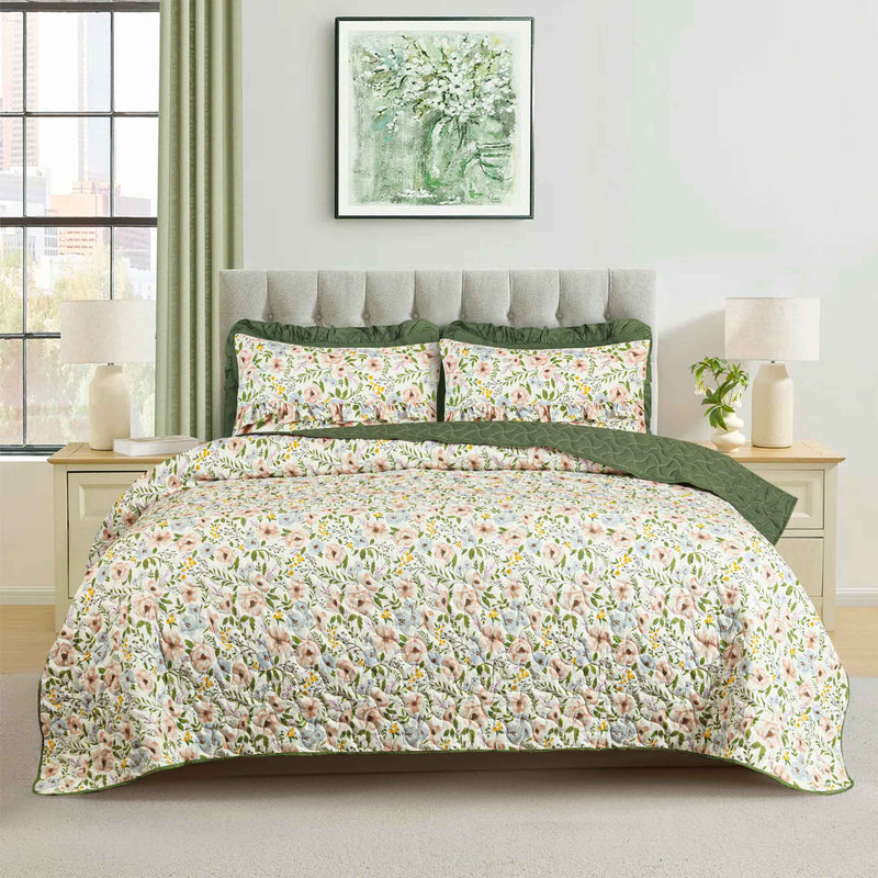 Spring Meadow Floral Quilted Bedspread