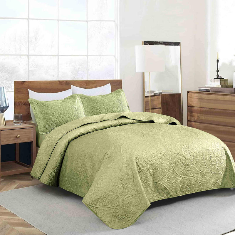 Spring Ultrasonic Quilted Bedspread Set - Sage Green