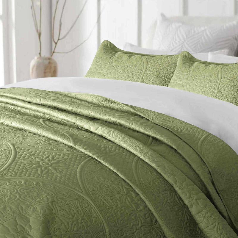Spring Ultrasonic Quilted Bedspread Set - Sage Green