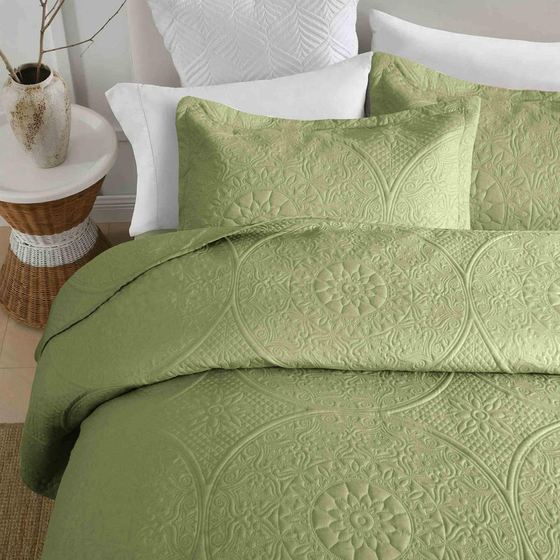 Spring Ultrasonic Quilted Bedspread Set - Sage Green