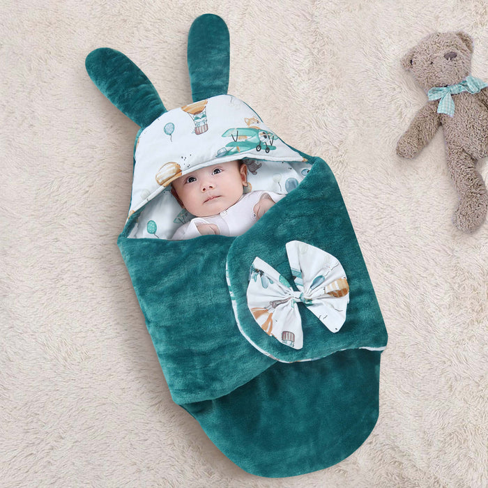 Teal Bunny Fleece Baby Swaddle