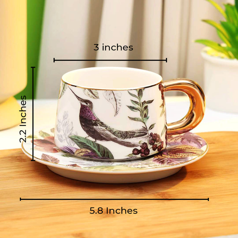 Tropical Design Bone-China Cup with Saucer