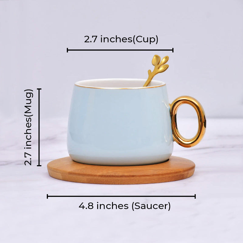 Vintage Pastel Cup With Wooden Saucer & Gold Plated Spoon