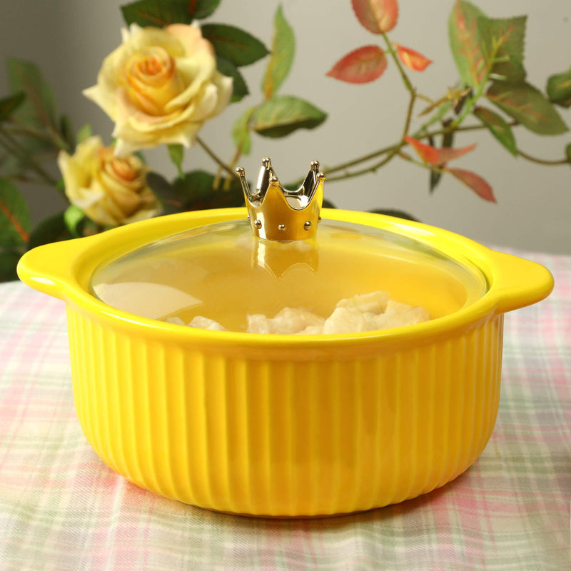 Yellow Ridge Line Bowl With Lid