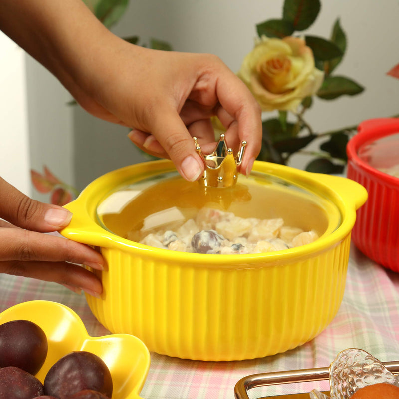 Yellow Ridge Line Bowl With Lid