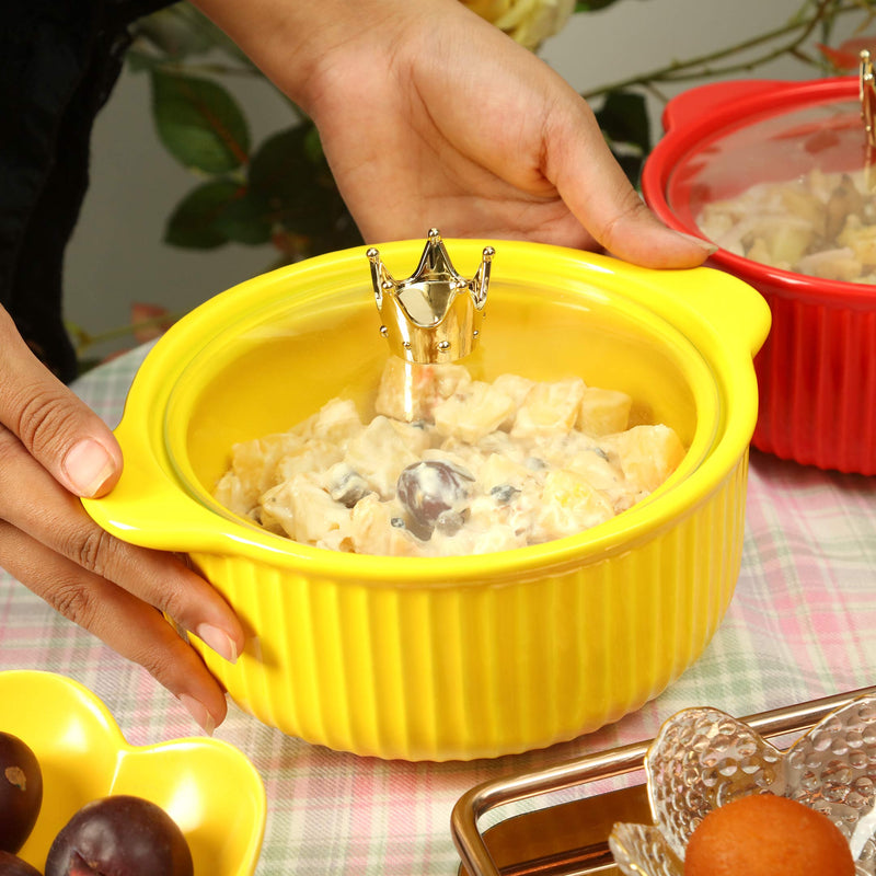 Yellow Ridge Line Bowl With Lid