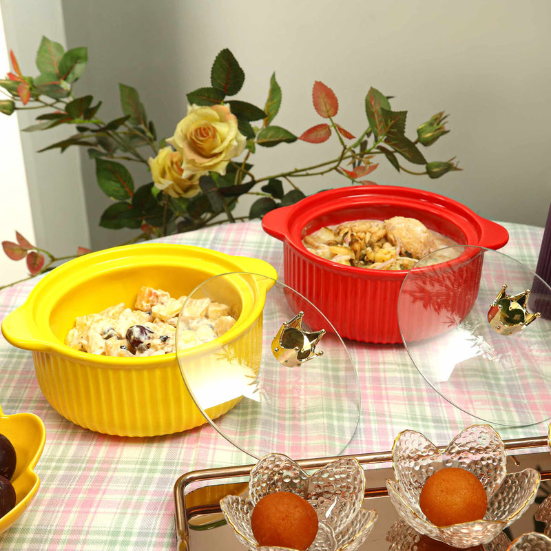 Yellow Ridge Line Bowl With Lid