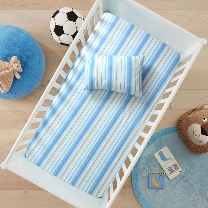 Blue Stripes Crib Bedsheet And Pillow