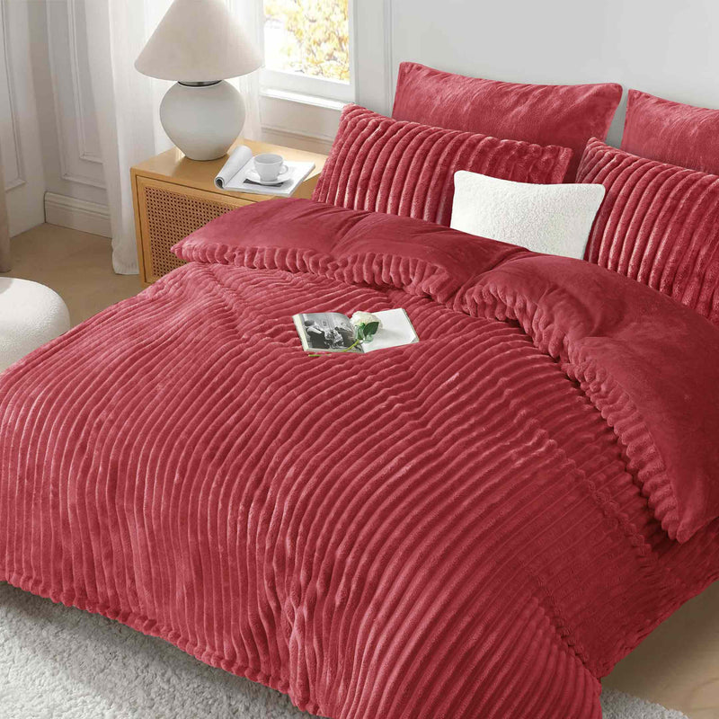 Jacquard Stripe Flannel Fleece 6pc Razaye Set-Burgundy