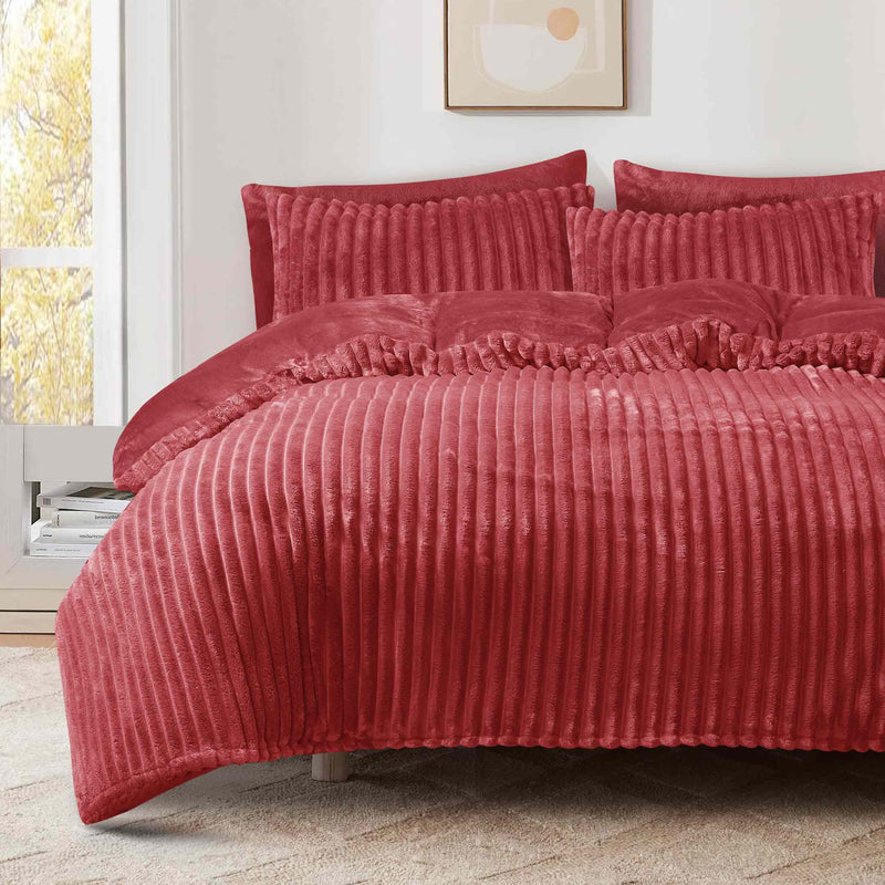 Jacquard Stripe Flannel Fleece 6pc Razaye Set-Burgundy