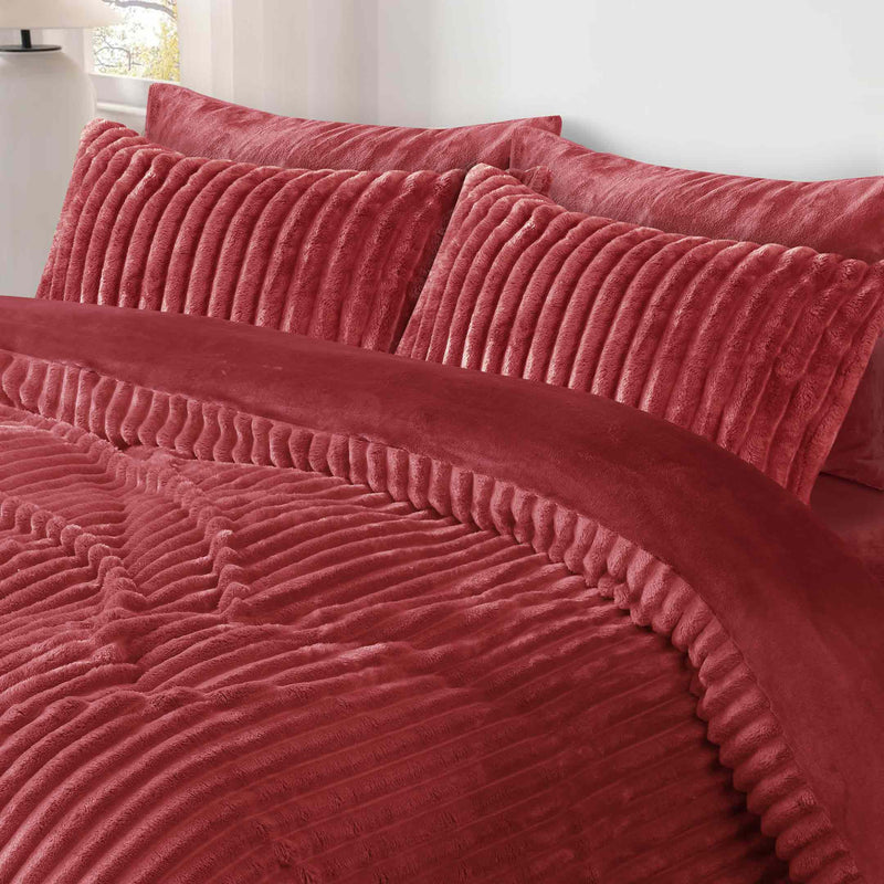 Jacquard Stripe Flannel Fleece 6pc Razaye Set-Burgundy