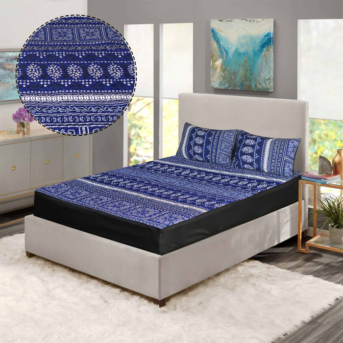 Batik Blue Quilted Mattress Protector Fitted