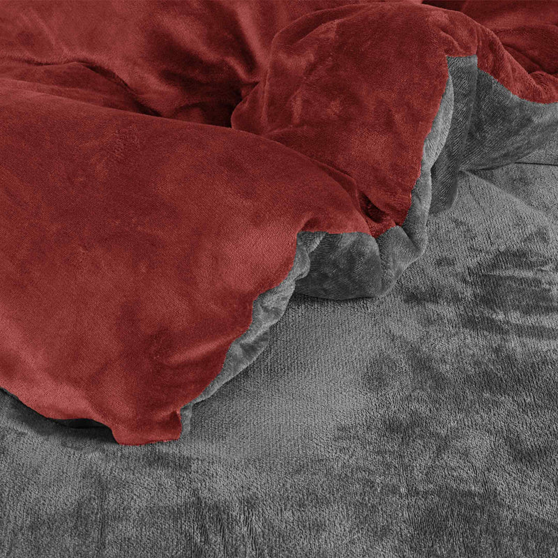 Fleece Bedsheet and Reversible Razaye 6pc Set Burgundy-Grey
