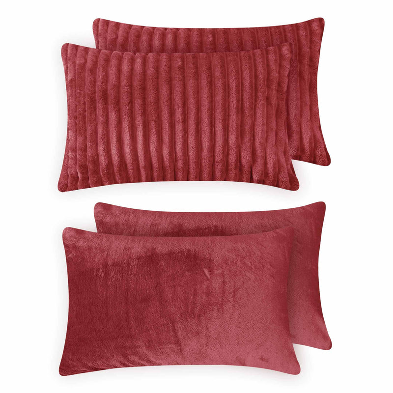 Jacquard Stripe Flannel Fleece 6pc Razaye Set-Burgundy