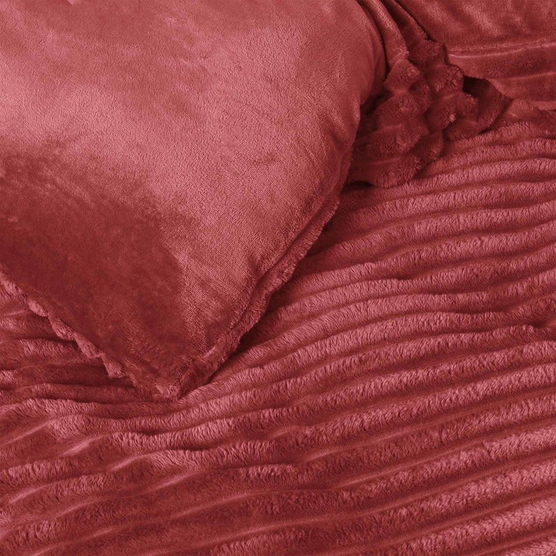 Jacquard Stripe Flannel Fleece 6pc Razaye Set-Burgundy