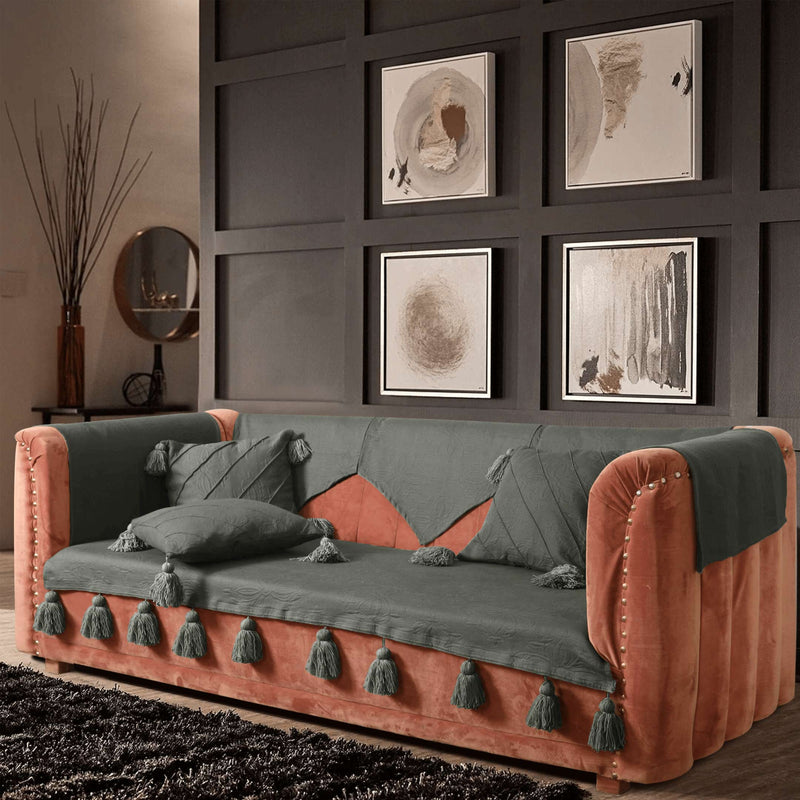 Grey Luxury French Matelasse Sofa Cover