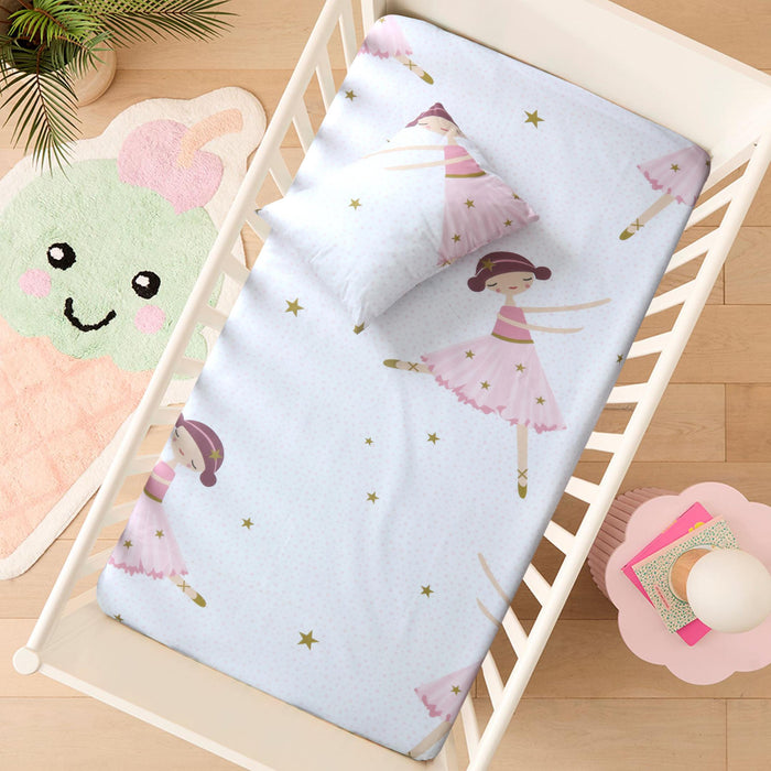 Starry Ballerina Printed Crib Bedsheet And Pillow