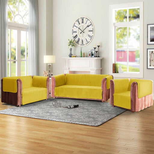 plain velvet sofa cover yellow