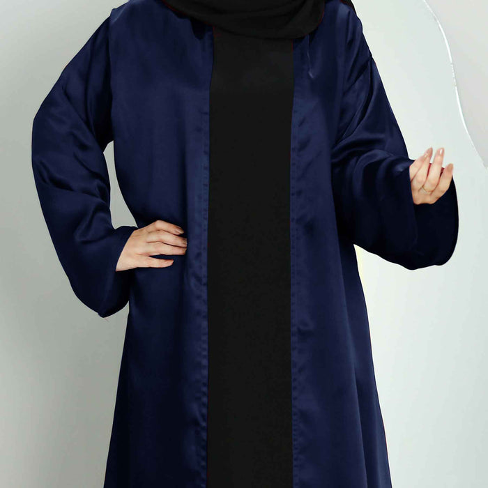 blue silk interlined open abaya and hijaab