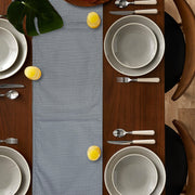 black white check style table runner