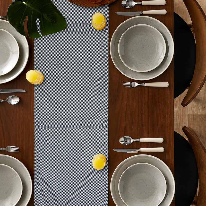 black white check style table runner