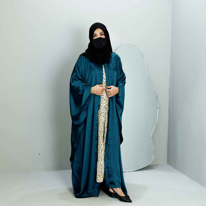 teal butterfly silk abaya and hijaab