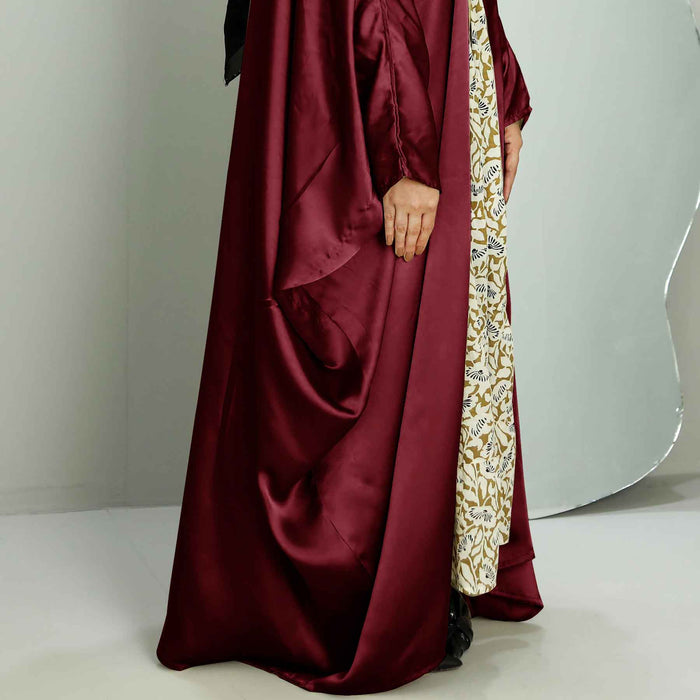 maroon butterfly silk abaya and hijaab
