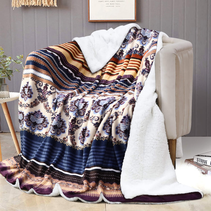 soft warm traditional navy sherpa blanket