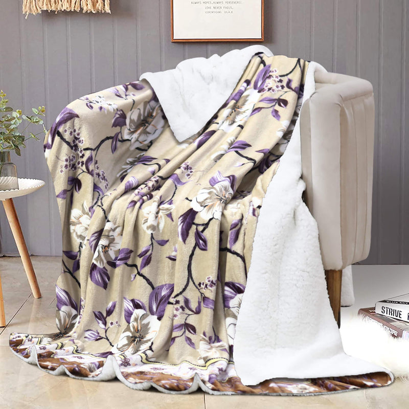soft warm floral print embossed sherpa blanket1