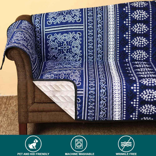 batik blue quilted sofa cover set