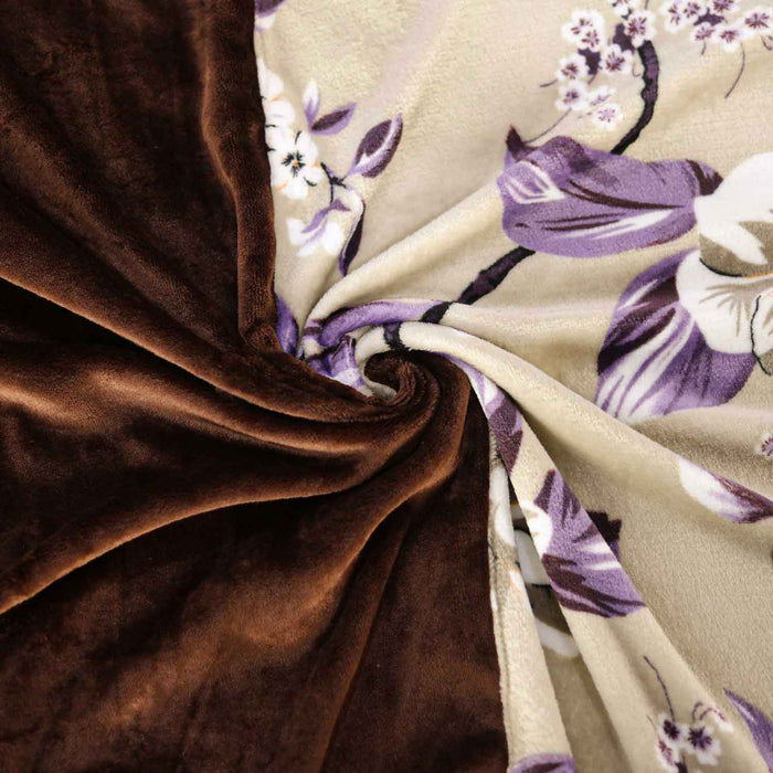 beige lily printed fleece bedsheet