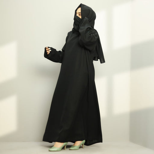 black plain abaya and hijaab
