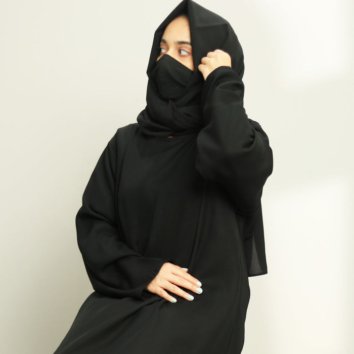 black plain abaya and hijaab