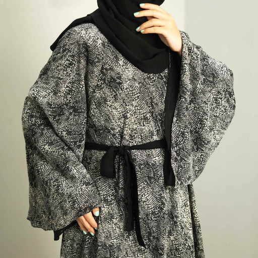 black textured abaya and hijaab