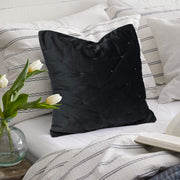 velvet quilted embroidered cushion cover black