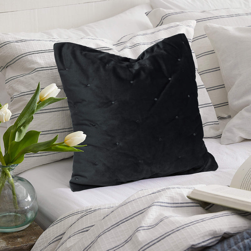 velvet quilted embroidered cushion cover black