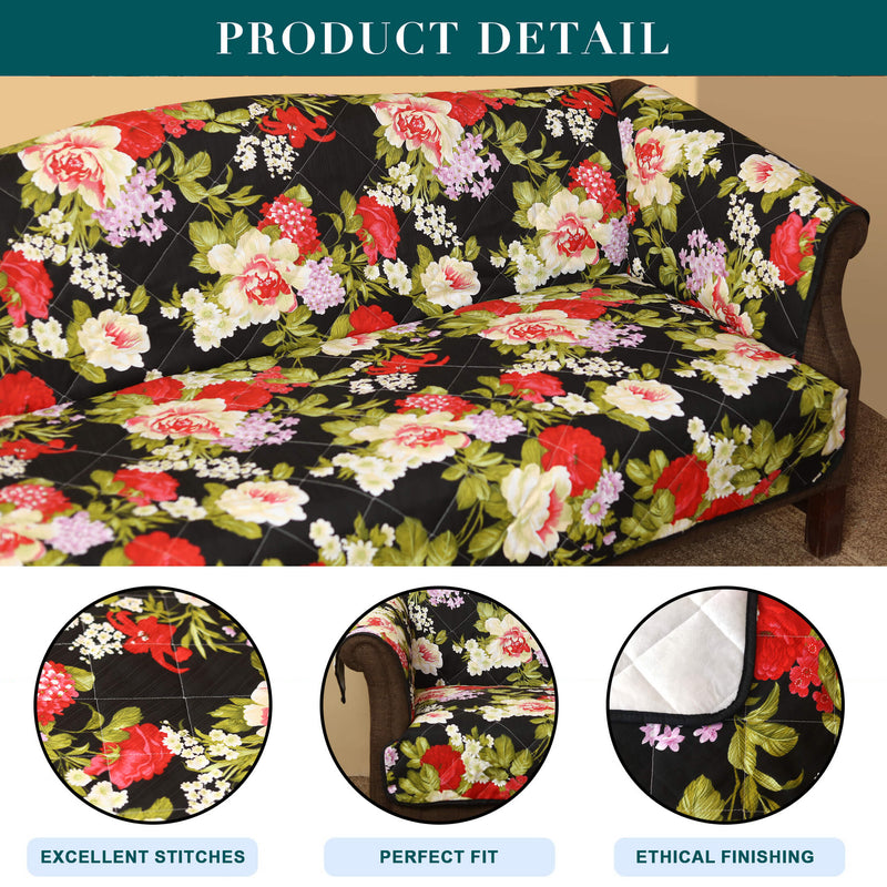 red roses quilted sofa cover set