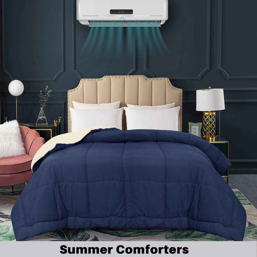 square quilted summer comforter navy beige