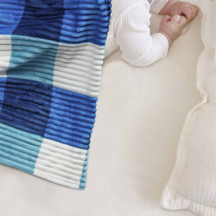 Blue Check Line Embossed Baby Fleece Blanket