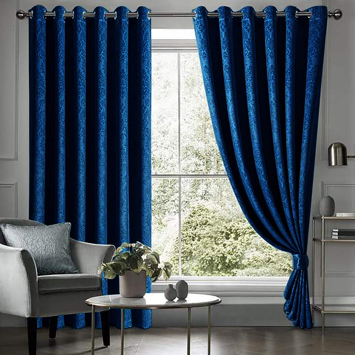 silky embossed velvet curtains blue