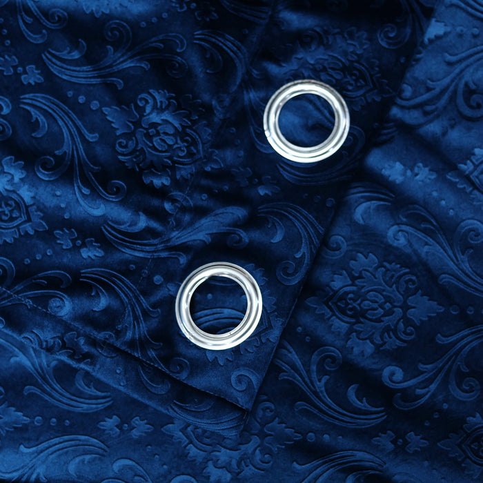 silky embossed velvet curtains blue