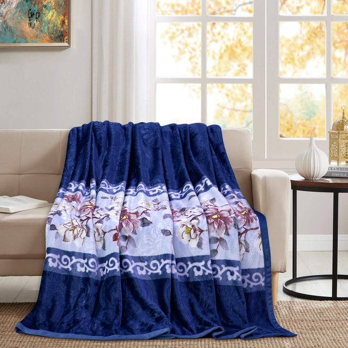 floral print embossed fleece blanket