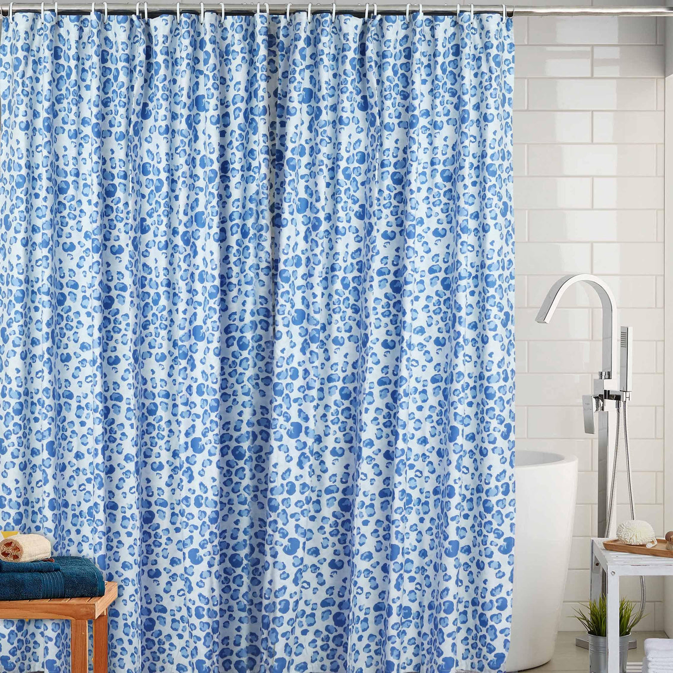 blue leopard waterproof shower curtain