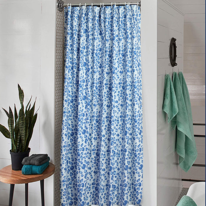 blue leopard waterproof shower curtain