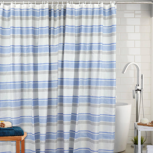 blue stripes waterproof shower curtain