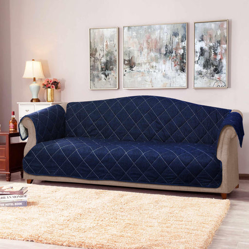 bed rock blue quilted sofa cover set
